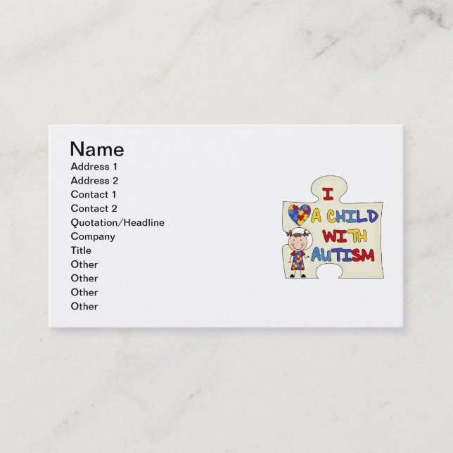 Carte De Visite Enfant avec la fille 2 de brune d'autisme (Devant)