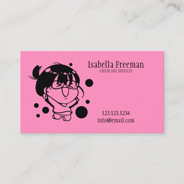 Carte De Visite Enfants Roses mignonnes Baby-sitting (Devant)