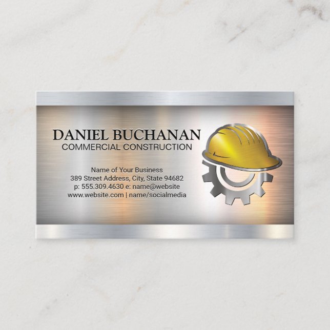 Carte De Visite Engin Casquette dur de construction | Col bleu (Devant)