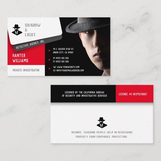Carte De Visite Enquêtes privées | Détective Professionnelle (Devant / Derrière)