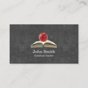 Carte De Visite Enseignant Arrière - plan Apple & Book Chalkboard