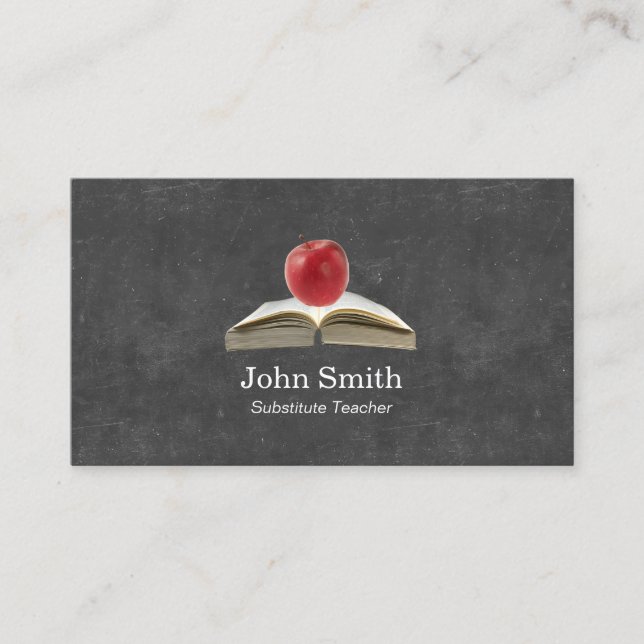 Carte De Visite Enseignant Arrière - plan Apple & Book Chalkboard (Devant)
