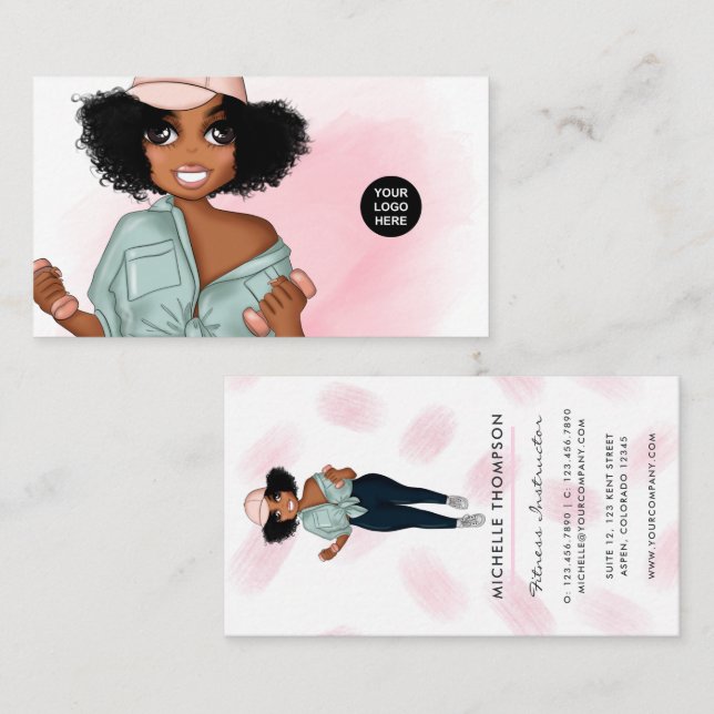 Carte De Visite Enseignant de Fitness Afro à la mode fille affaire (Devant / Derrière)