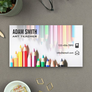 Carte De Visite Enseignant de l'art scolaire en crayons colorés