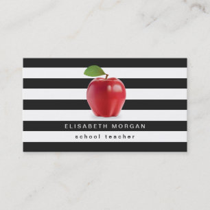 Carte De Visite Enseignant de l'école de pomme - Classique noir bl