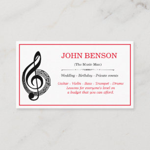 Carte De Visite Enseignant de musique classique Black Treble Clef 