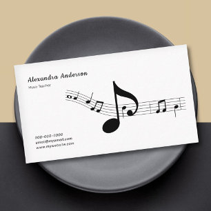 Carte De Visite Enseignant de Musique Simple, Noir & Blanc