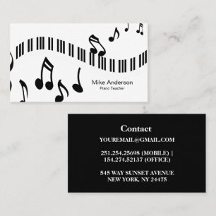 Carte de visite enseignant de piano noir et blanc 