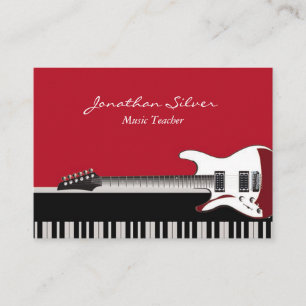 Carte De Visite Enseignant en piano et en guitare noir et blanc