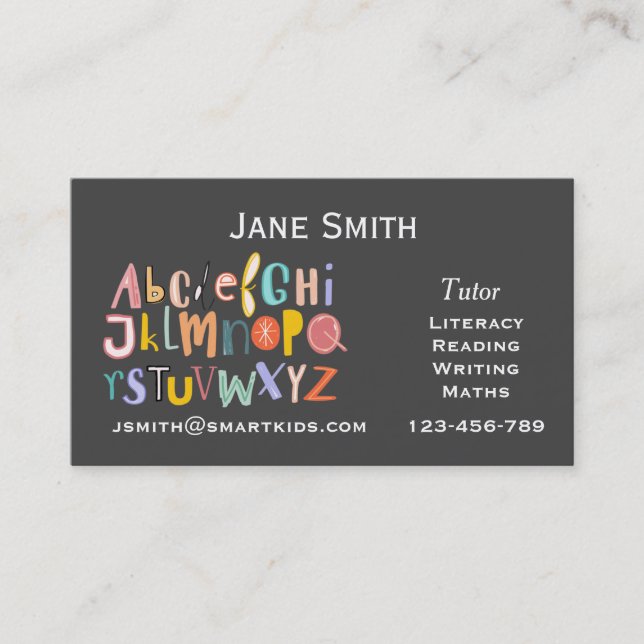 Carte De Visite Enseignant indépendant ou alphabet enseignant (Devant)