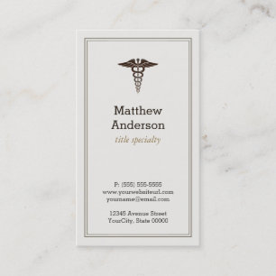 Carte De Visite Enseignant Médicale Caduceus - Élégant classique