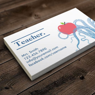 Carte De Visite Enseignant Vintage Octopus & Apple Unique
