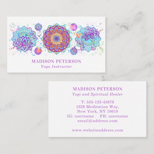Carte De Visite Enseignant Yoga Enseignant Enseignant Spirituel En (Devant / Derrière)