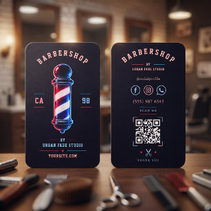 Carte De Visite Enseigne de poteau bleu rouge lumineux de salon de