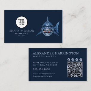 Carte De Visite Enseigne de salon de coiffure moderne Steel Shark
