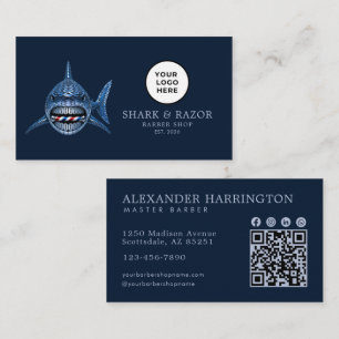 Carte De Visite Enseigne de salon de coiffure moderne Steel Shark