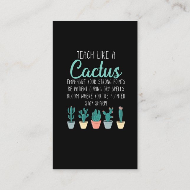 Carte De Visite Enseigner Comme Un Enseignant De Cactus À L'École (Devant)