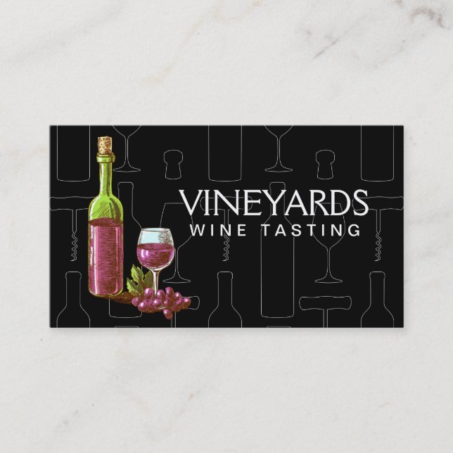 Carte De Visite Ensemble de vins | Bouteille et verre (Devant)