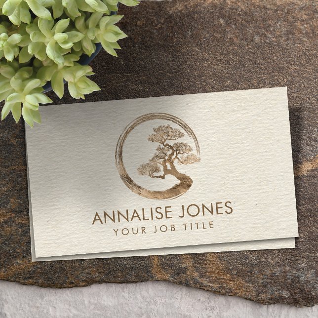 Carte De Visite Enso Zen Circle et Bonsai Tree Pastel Gold (Créateur téléchargé)