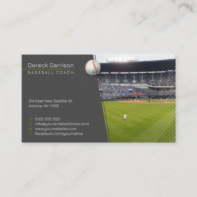 Carte De Visite Entraîneur de baseball | Photo du joueur (Devant)