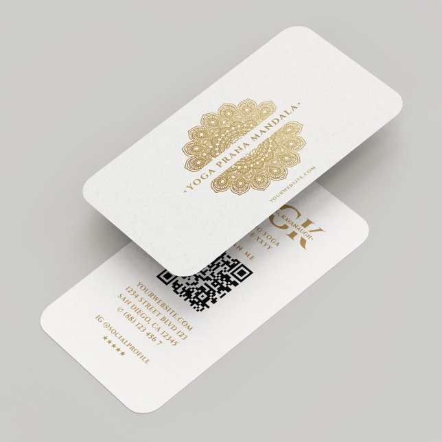 Carte De Visite Entraîneur de bien-être moderne Yoga Spa White Gol (Modern Wellness Coach Yoga Spa White Gold Mandala Business Card
)