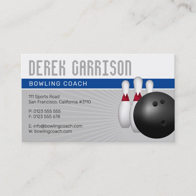 Carte De Visite Entraîneur de Bowling | Offre Sport Parfait Bleu P (Devant)