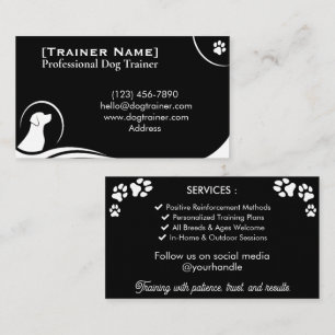 Carte De Visite Entraîneur de Chien Minimaliste Élégant Noir & Bla