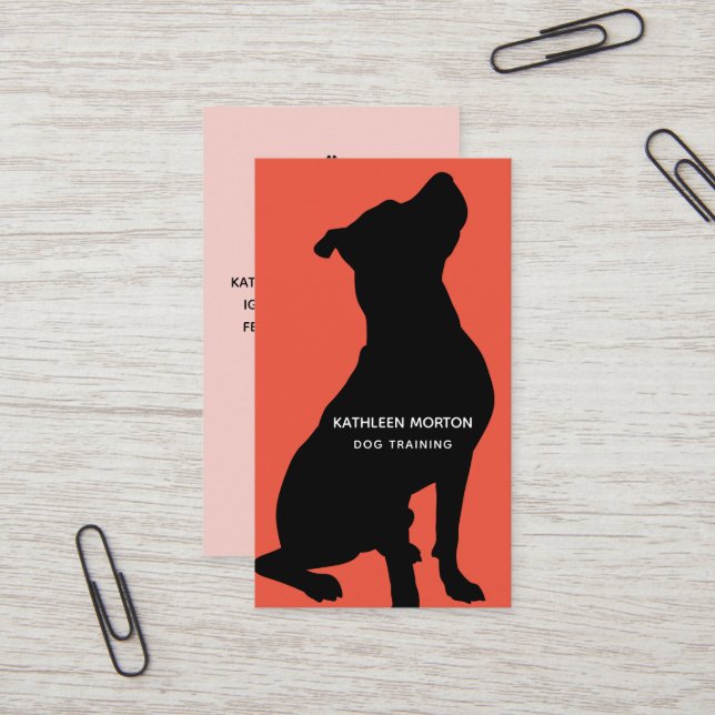 Carte De Visite Entraîneur de chien Silhouette noire (Devant/Arrière en situation)