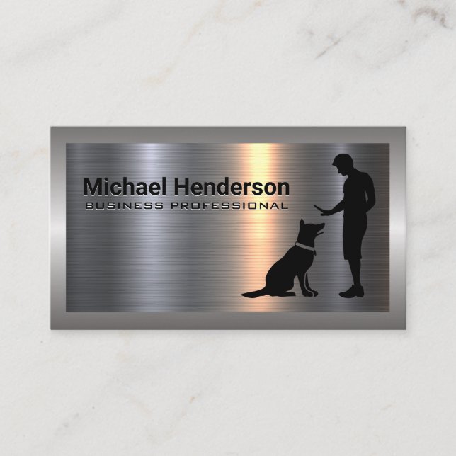 Carte De Visite Entraîneur de chiens avec chien | Metallique (Devant)