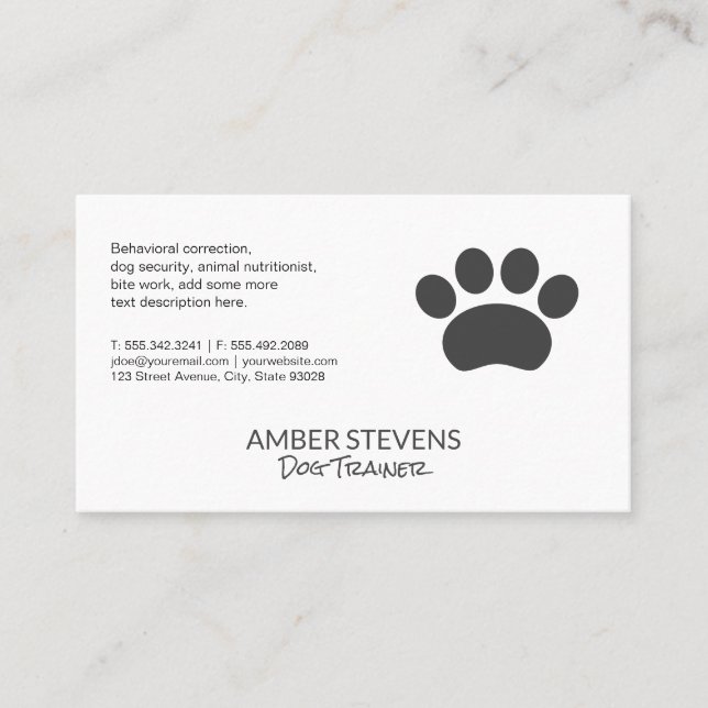 Carte De Visite Entraîneur de chiens | Sitter | Empreinte de patte (Devant)