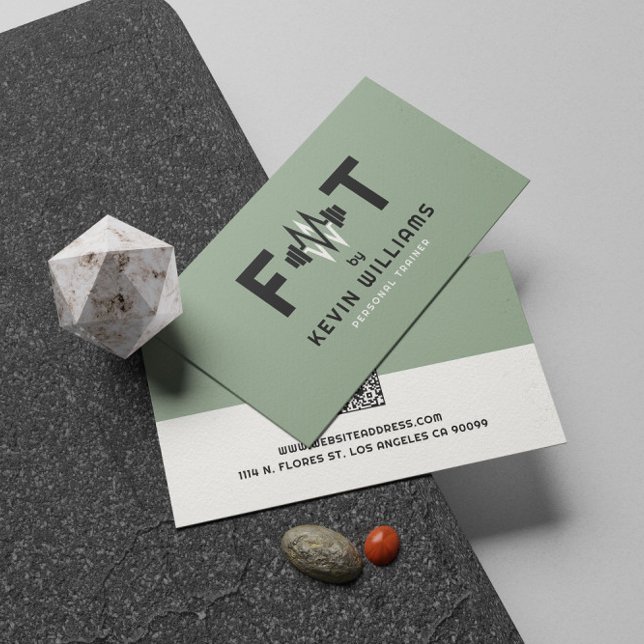 Carte De Visite Entraîneur de conditionnement physique Sage Green, (Créateur téléchargé)