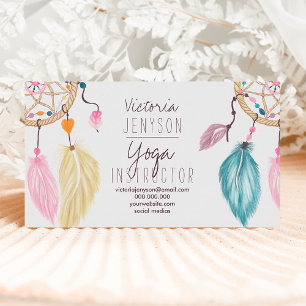 Carte De Visite Entraîneur de dragueur aquarelle plumes yoga instr