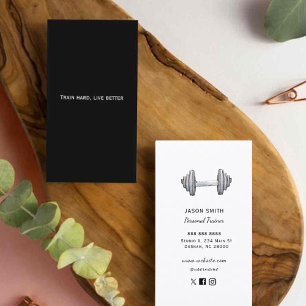 Carte De Visite Entraîneur de fitness noir et blanc moderne