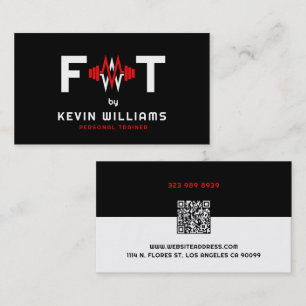Carte De Visite Entraîneur de fitness rouge, noir et blanc