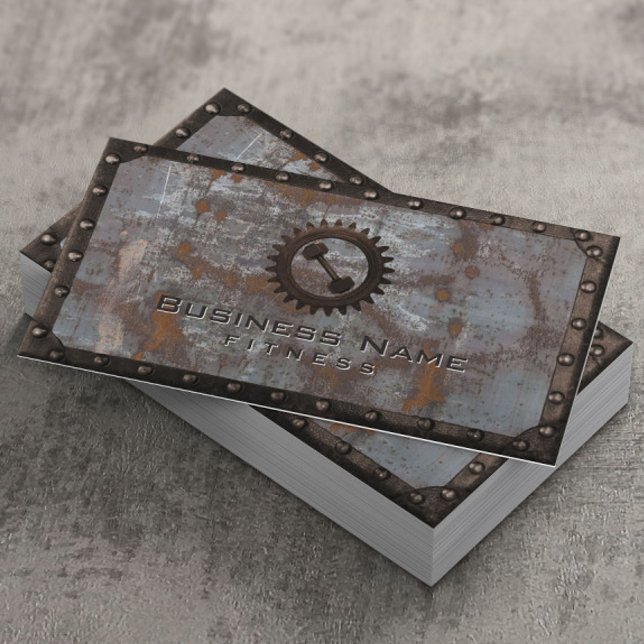 Carte De Visite Entraîneur de fitness Rusty Grunge Metal Professio (Créateur téléchargé)