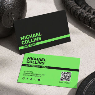 Carte De Visite Entraîneur de fitness vert moderne et audacieux