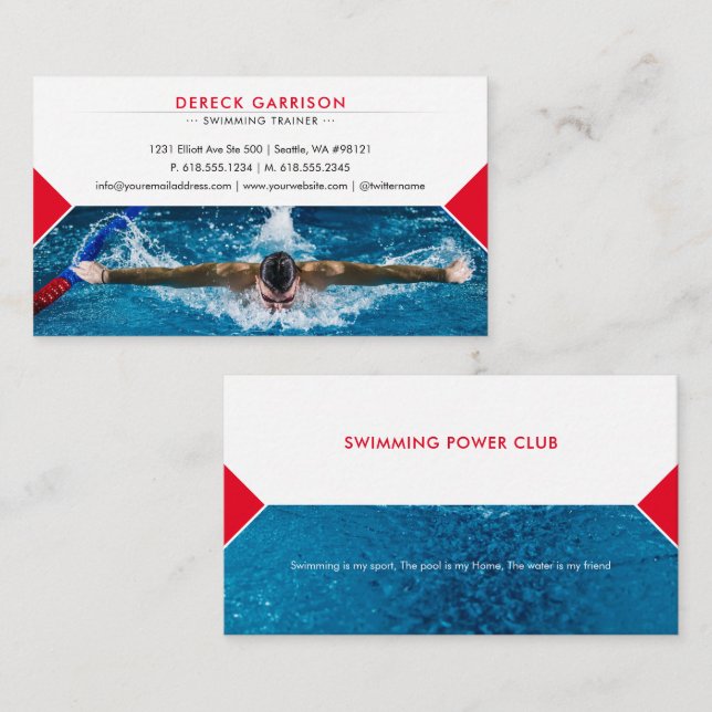 Carte De Visite Entraîneur de natation professionnel | Coach (Devant / Derrière)
