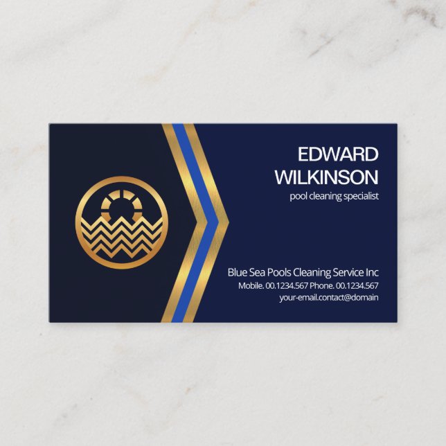 Carte De Visite Entraîneur de piscine Blue Gold Arrow (Devant)