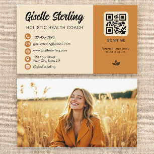 Carte De Visite Entraîneur de santé holistique Jaune Orange QR Cod