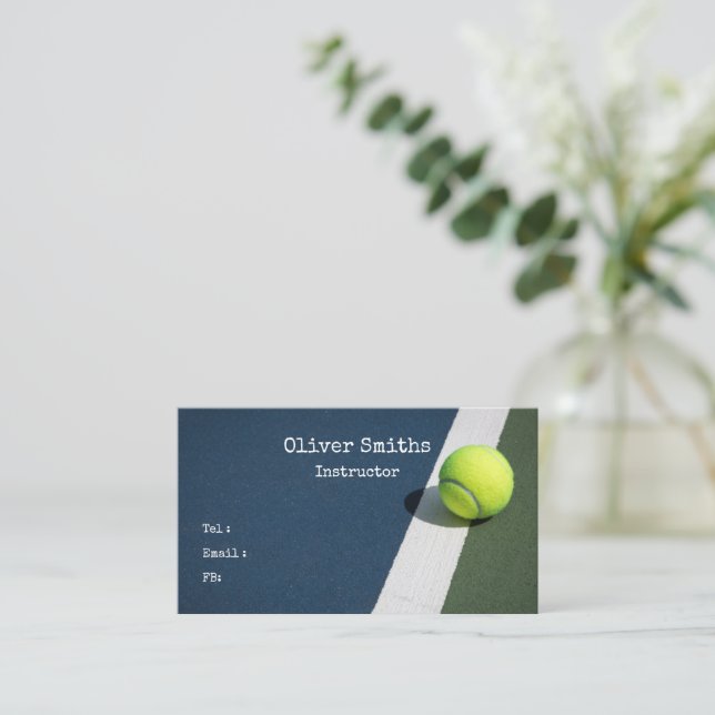 Carte De Visite Entraîneur de tennis avec balle de tennis sur Blue (Debout devant)