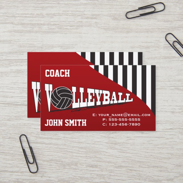 Carte De Visite Entraîneur de volley-ball - Rouge (Devant/Arrière en situation)