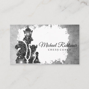 Carte De Visite Entraîneur d'échecs King Metallic Argent Faux