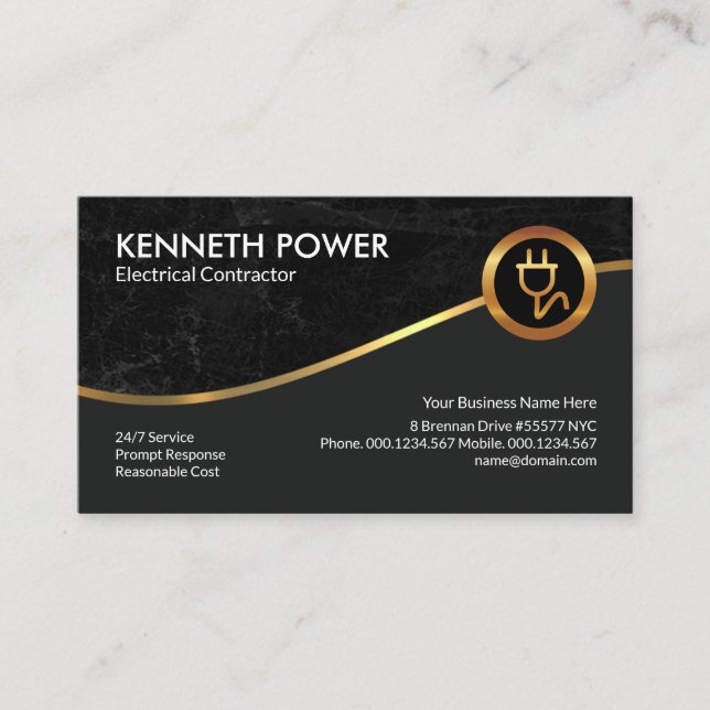 Carte De Visite Entraîneur d'électricité Black Grunge Royal Gold W (Devant)