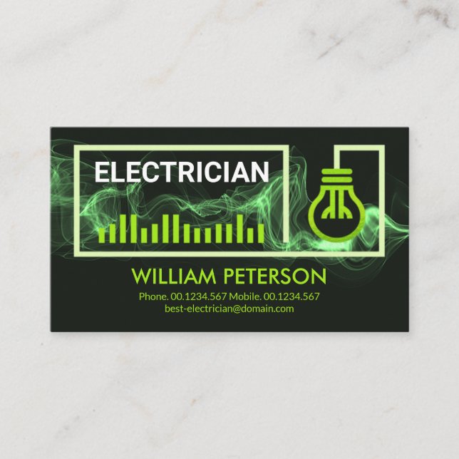 Carte De Visite Entraîneur électricien à cadre de fil vert éclair (Devant)