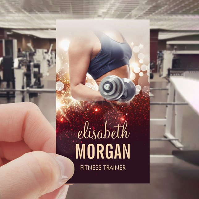 Carte De Visite Entraîneur Fitness Dumbbell Gold Parties scintilla (Créateur téléchargé)