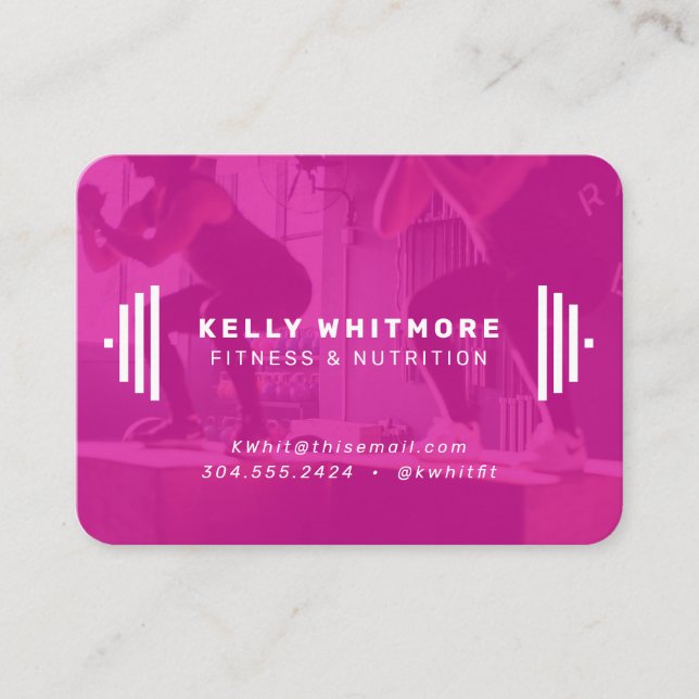 Carte De Visite Entraîneur fitness photo rose vif moderne (Devant)