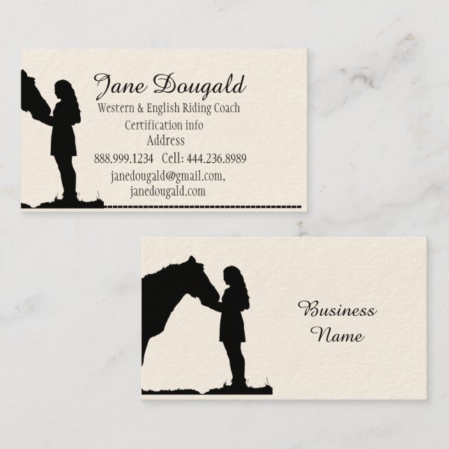 Carte De Visite Entraîneur instructeur d'équitation sur mesure (Devant / Derrière)