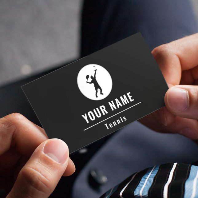 Carte De Visite Entraîneur Joueur de tennis Noir & Blanc Simple Él (Créateur téléchargé)