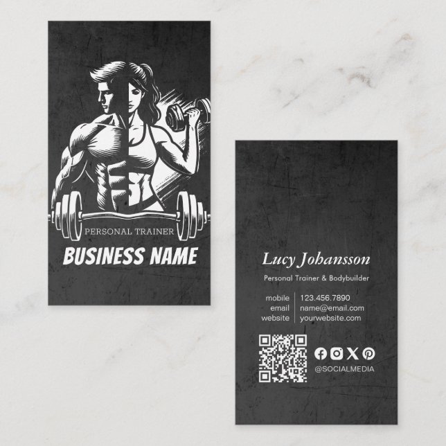 Carte De Visite Entraîneur Personnel Fitness Bodybuilding Gym Dumb (Devant / Derrière)