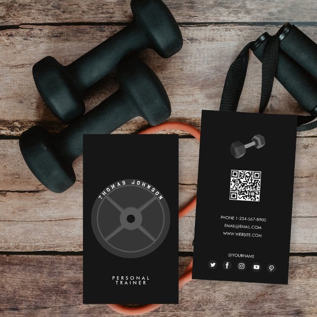 Carte De Visite Entraîneur personnel Fitness Plaque de Poids Dumbb (Personal Trainer Fitness Weight Plate Dumbbell Business Card)